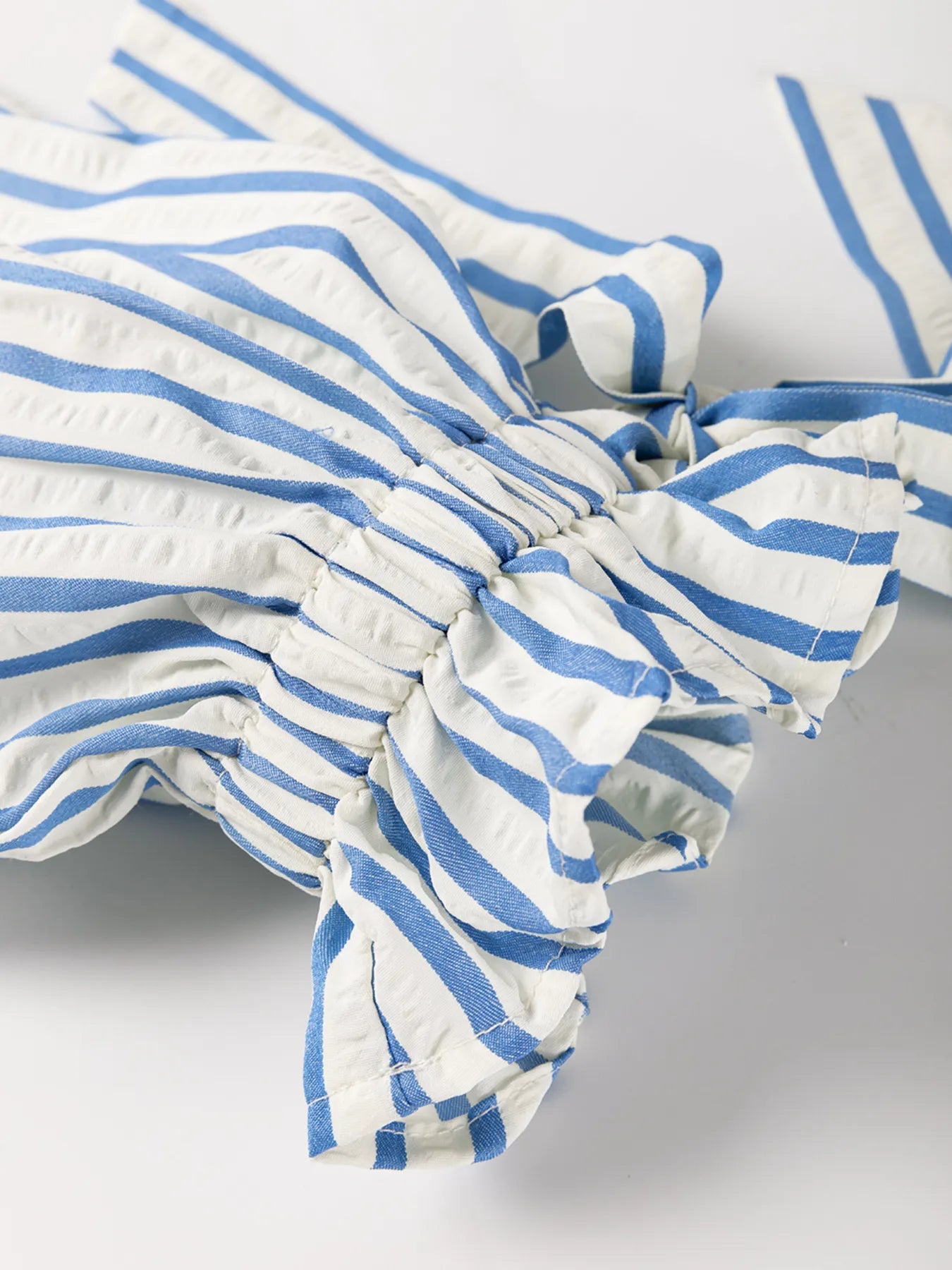 Trendsi Stripe Knotted Sleeve Notched Shift Mini Dress