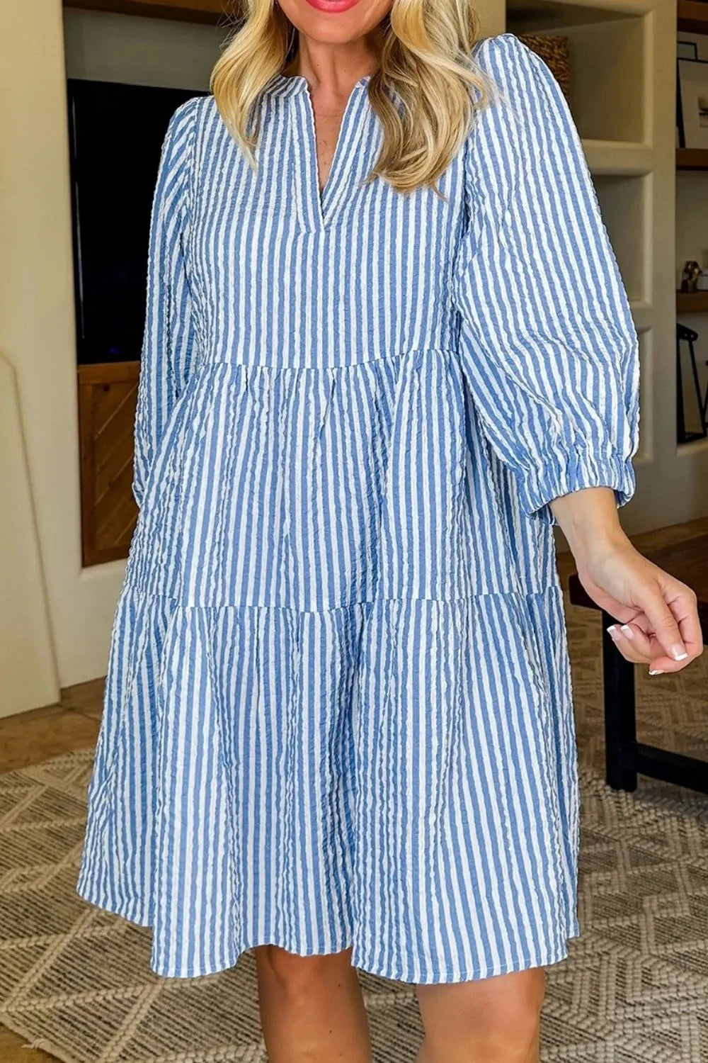 Trendsi Stripe Tiered Shift Dress with Pockets