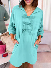 Trendsi Tiffany Blue / S Bow Front Collared Side Pocket Shift Mini Dress