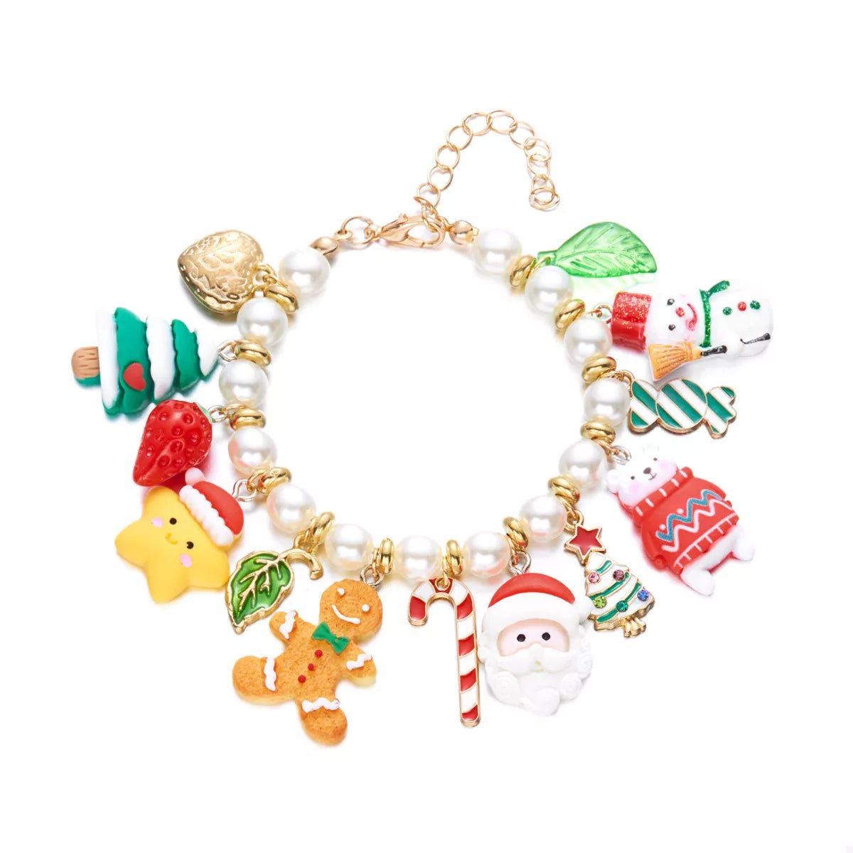 Trendsi White / One Size Christmas Charm Pearl Bracelet
