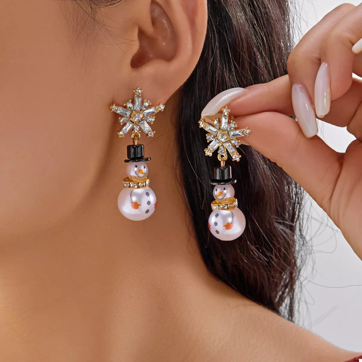 Trendsi White / One Size Christmas Snowman Drop Earrings