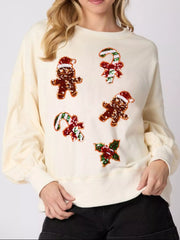 Trendsi White / S Christmas Holiday Sequined Gingerbread Sweatshirt