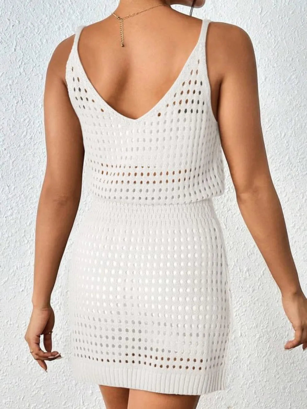 Trendsi White / S Openwork V-Neck Sleeveless Cover Up Dress