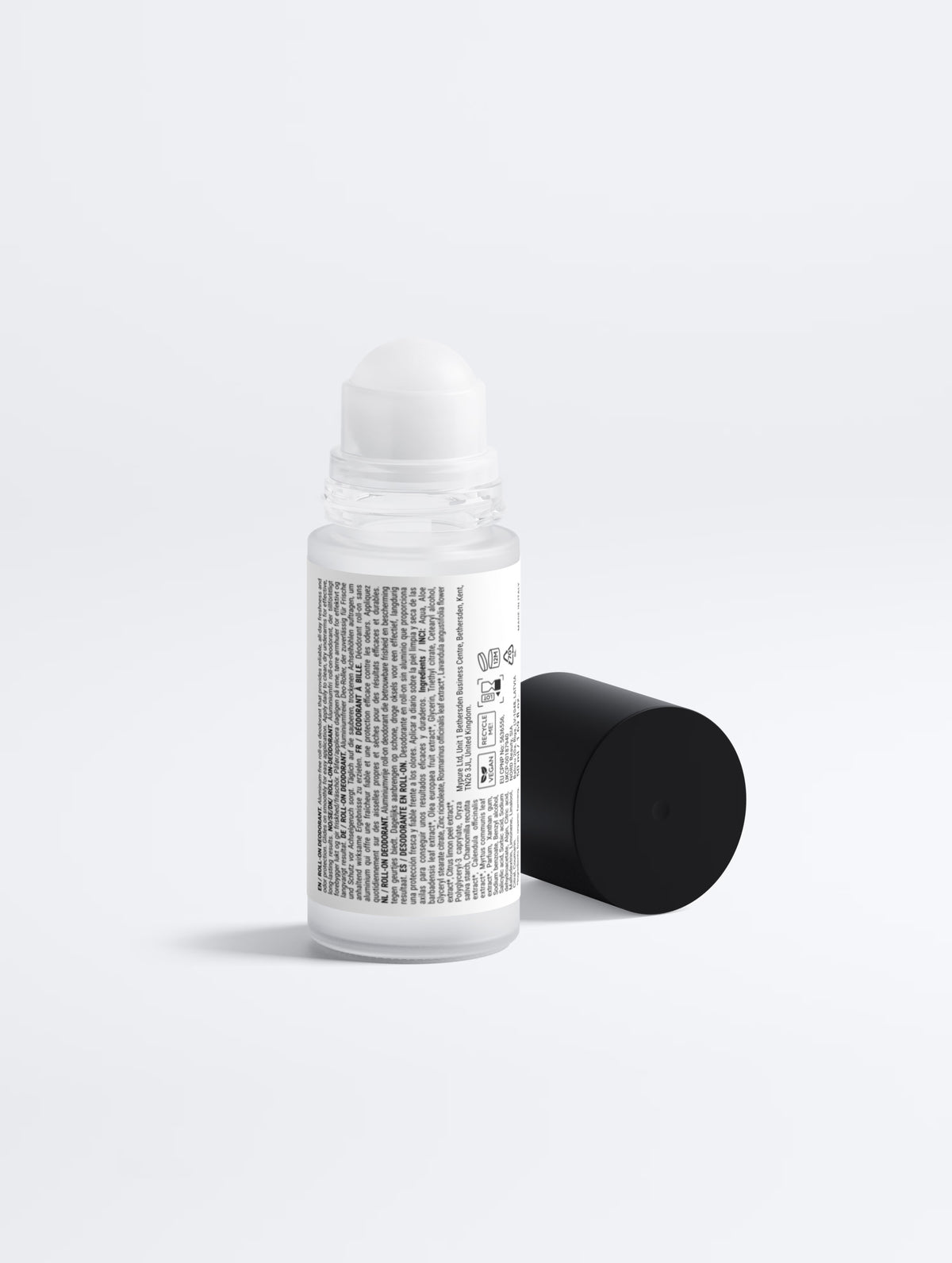 Vegan roll on deodorant with panthenol black packaging