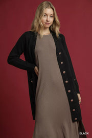 Umgee Black / S Umgee Button-Down Longline Sweater Cardigan with Front Pockets
