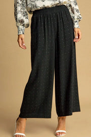 Umgee Black / S Umgee Full Size High Waisted Embellished Linen Pants Plus Size