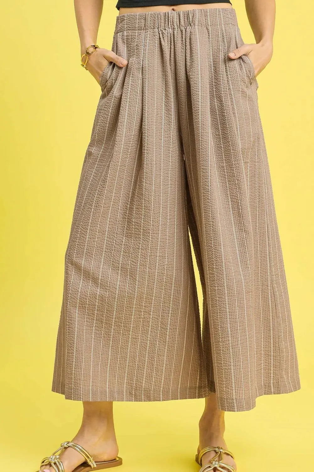 Umgee Camel / S Umgee Pinstripe Crop Palazzo Pants