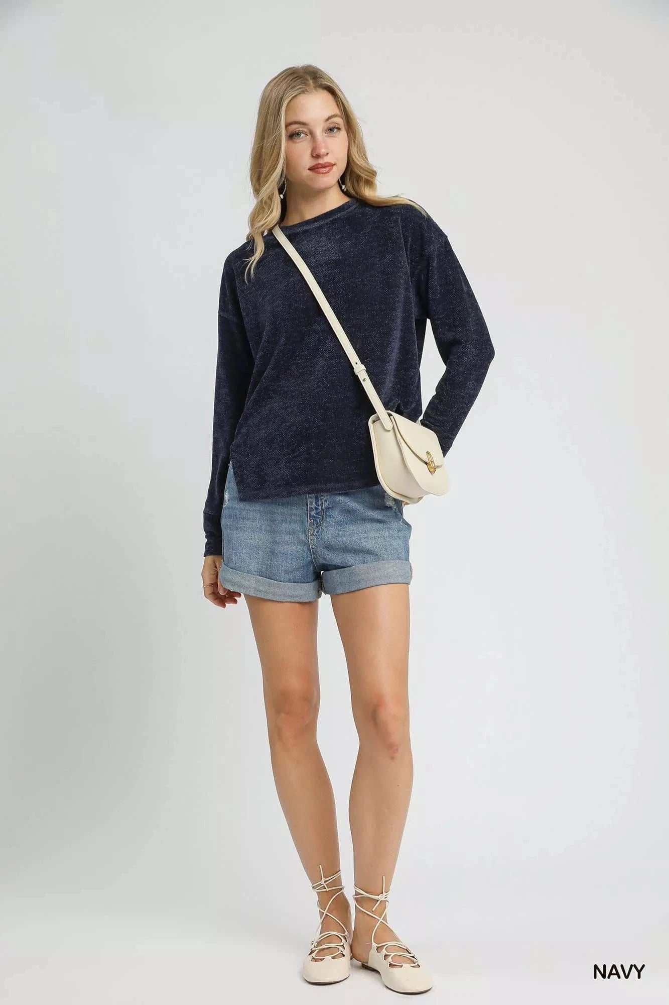 Umgee Clothing & Accessories Umgee Round Neck Long Sleeve Side Slit Top