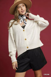 Umgee Cream / S Umgee Button-Front V-Neck Knit Cardigan