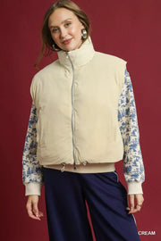 Umgee Cream / S Umgee High Neck Puffer Vest with Zip Front