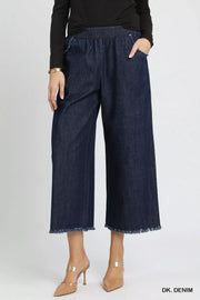 Umgee DK. DENIM / S Umgee Washed Fringe Hem Wide Leg Jeans