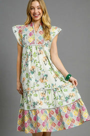 Umgee dresses Gum Leaf / S Umgee Patchwork Garden Midi Dress