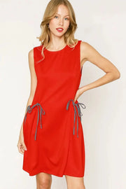 Umgee dresses Red / XS Umgee Round Neck Sleeveless Tank Dress with Pockets