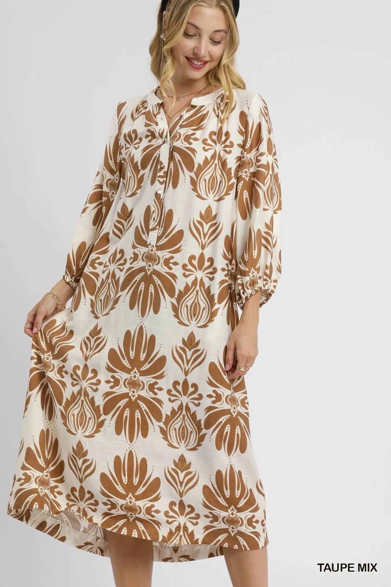 Umgee dresses TAUPE MIX / S Umgee Mix Abstract Floral Print Midi Dress