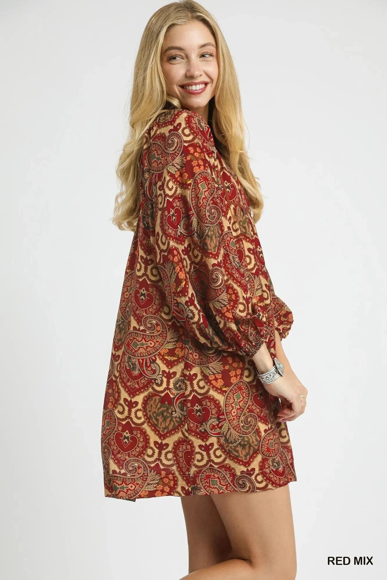 Umgee dresses Umgee Boho Mix Paisley Babydoll Dress