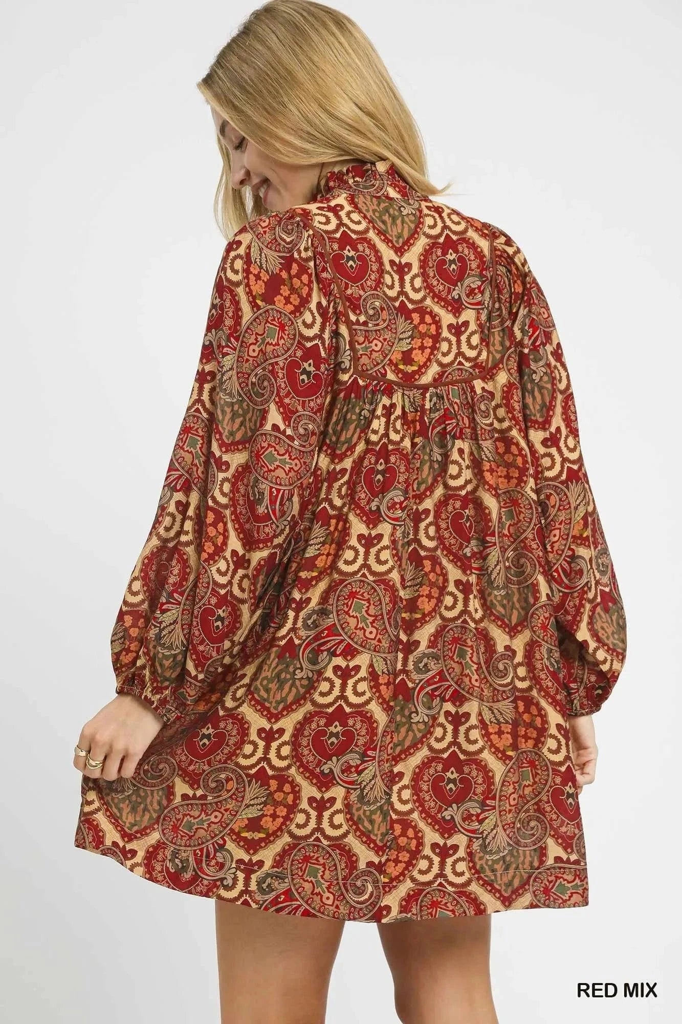 Umgee dresses Umgee Boho Mix Paisley Babydoll Dress