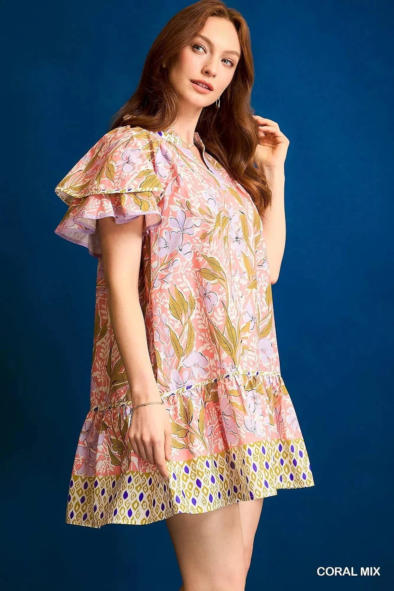 Umgee dresses Umgee Floral Ruffle-Sleeve Tunic Dress