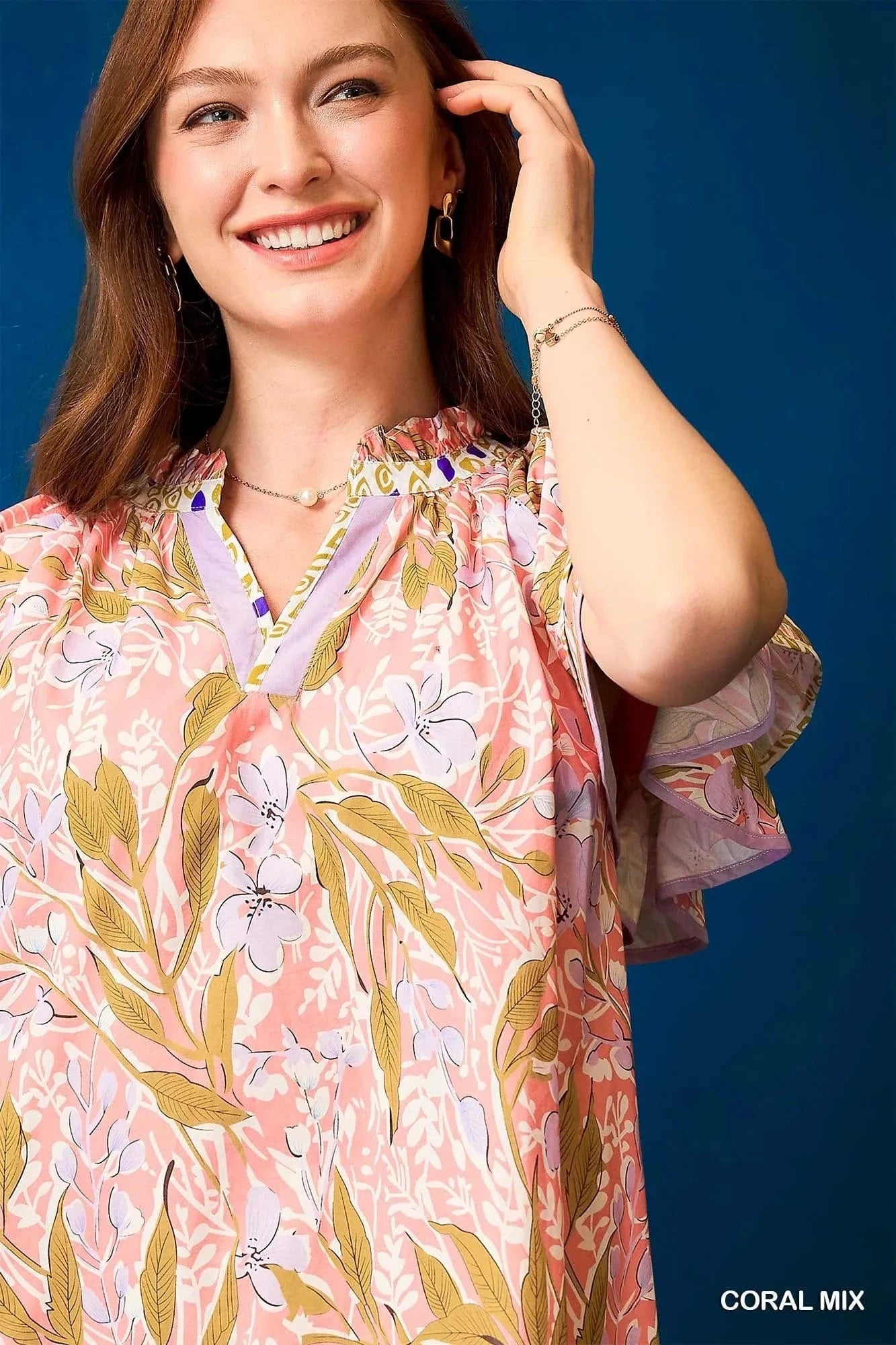 Umgee dresses Umgee Floral Ruffle-Sleeve Tunic Dress