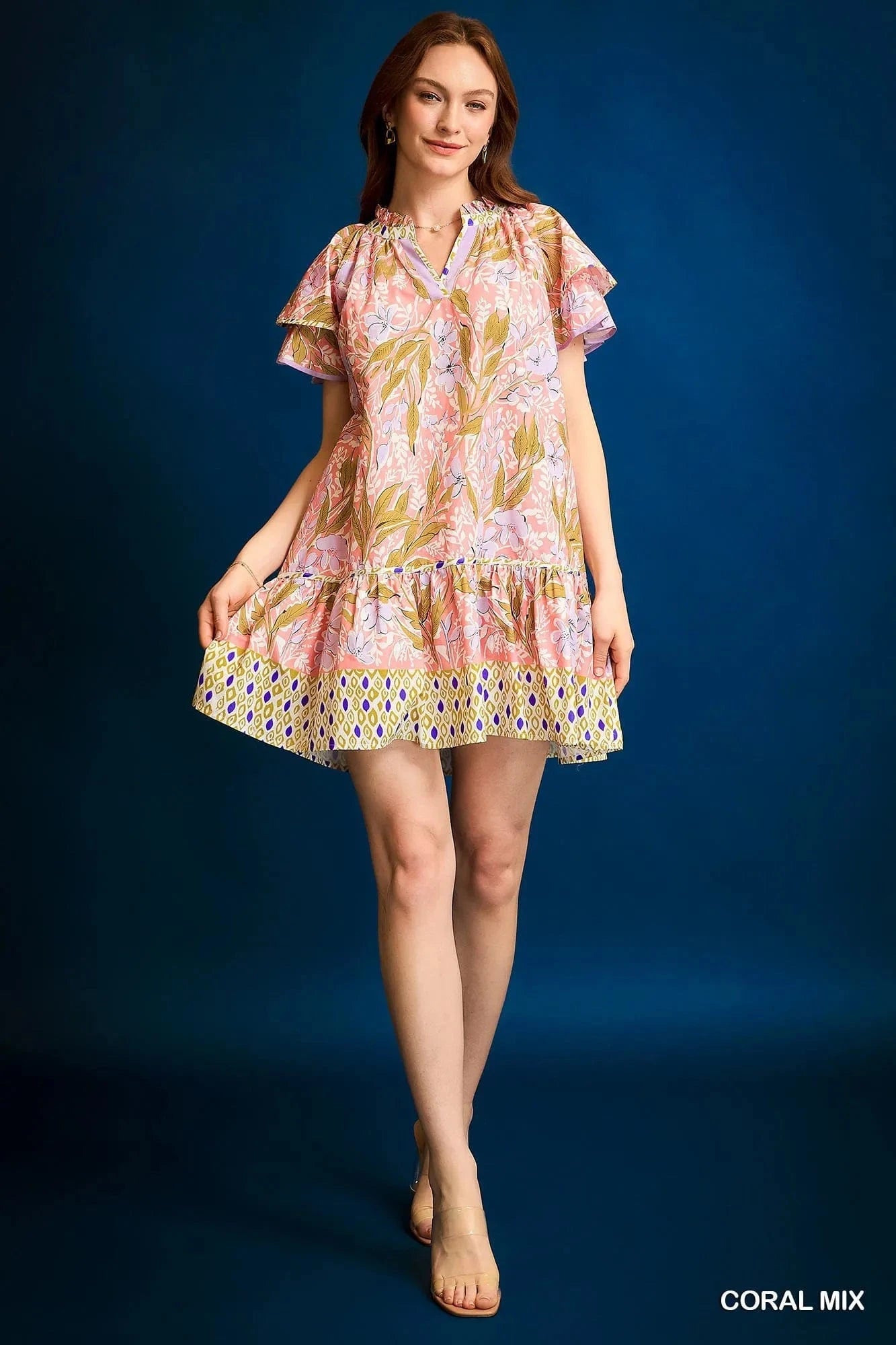 Umgee dresses Umgee Floral Ruffle-Sleeve Tunic Dress
