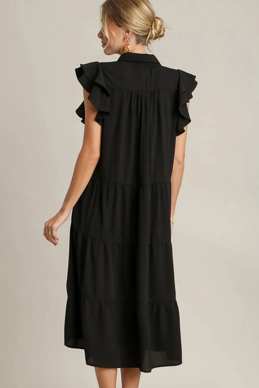 Umgee dresses Umgee Full Size Johnny Collar Ruffle Cap Sleeve Tiered Dress Plus Size