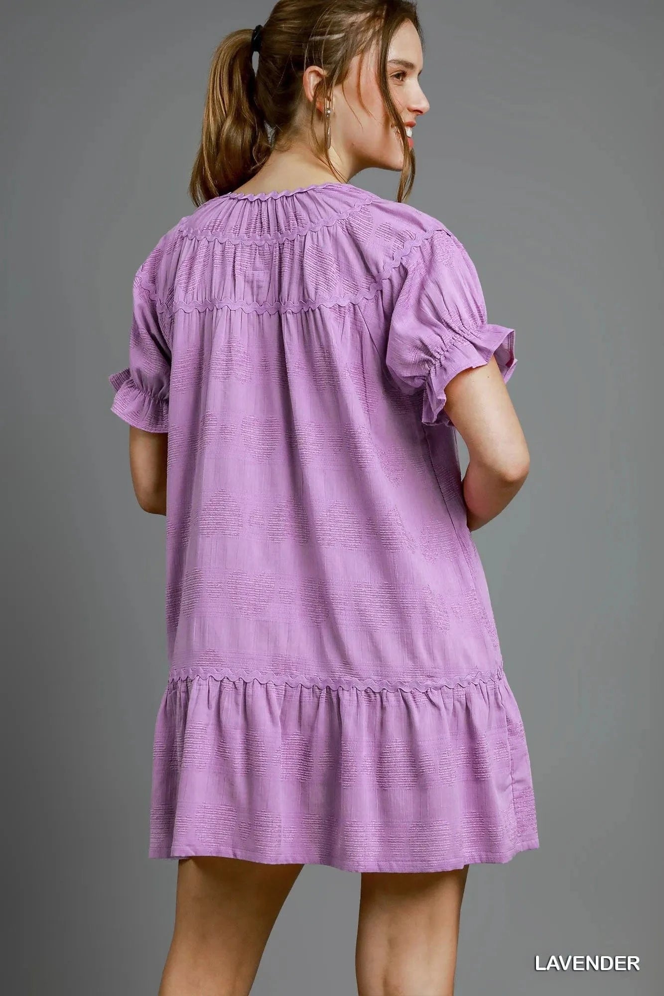 Umgee dresses Umgee Heart Pattern Short Sleeve Ruffle Babydoll Dress