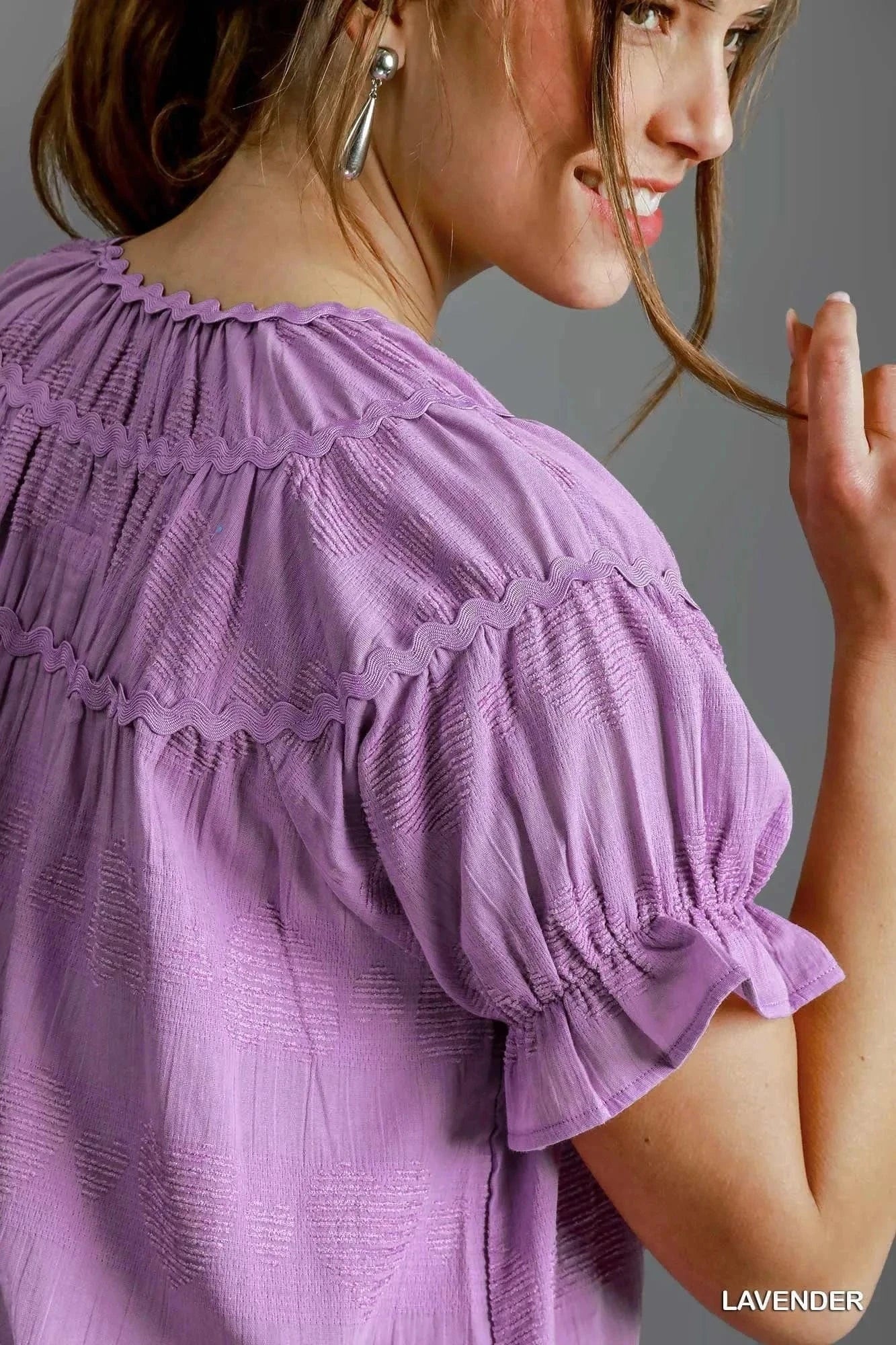 Umgee dresses Umgee Heart Pattern Short Sleeve Ruffle Babydoll Dress