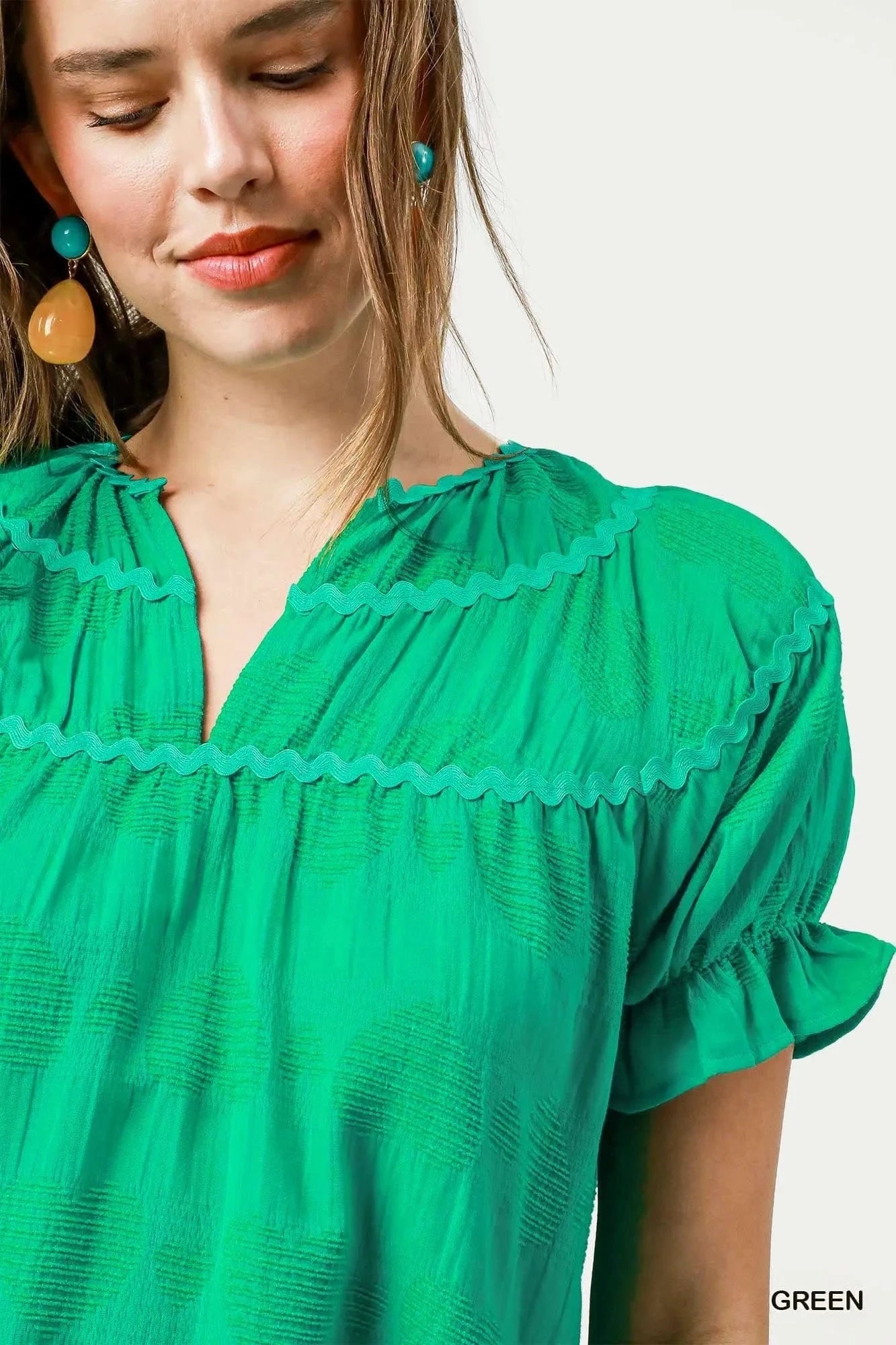 Umgee dresses Umgee Heart Pattern Short Sleeve Ruffle Babydoll Dress