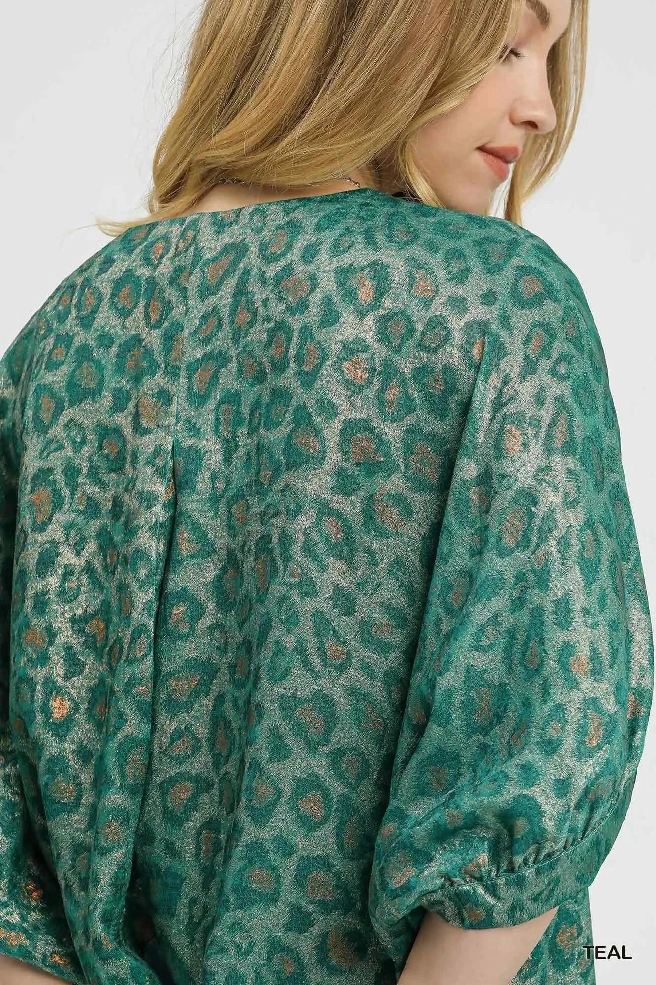 Umgee dresses Umgee Metallic Leopard Print V-Neck Kimono Dress