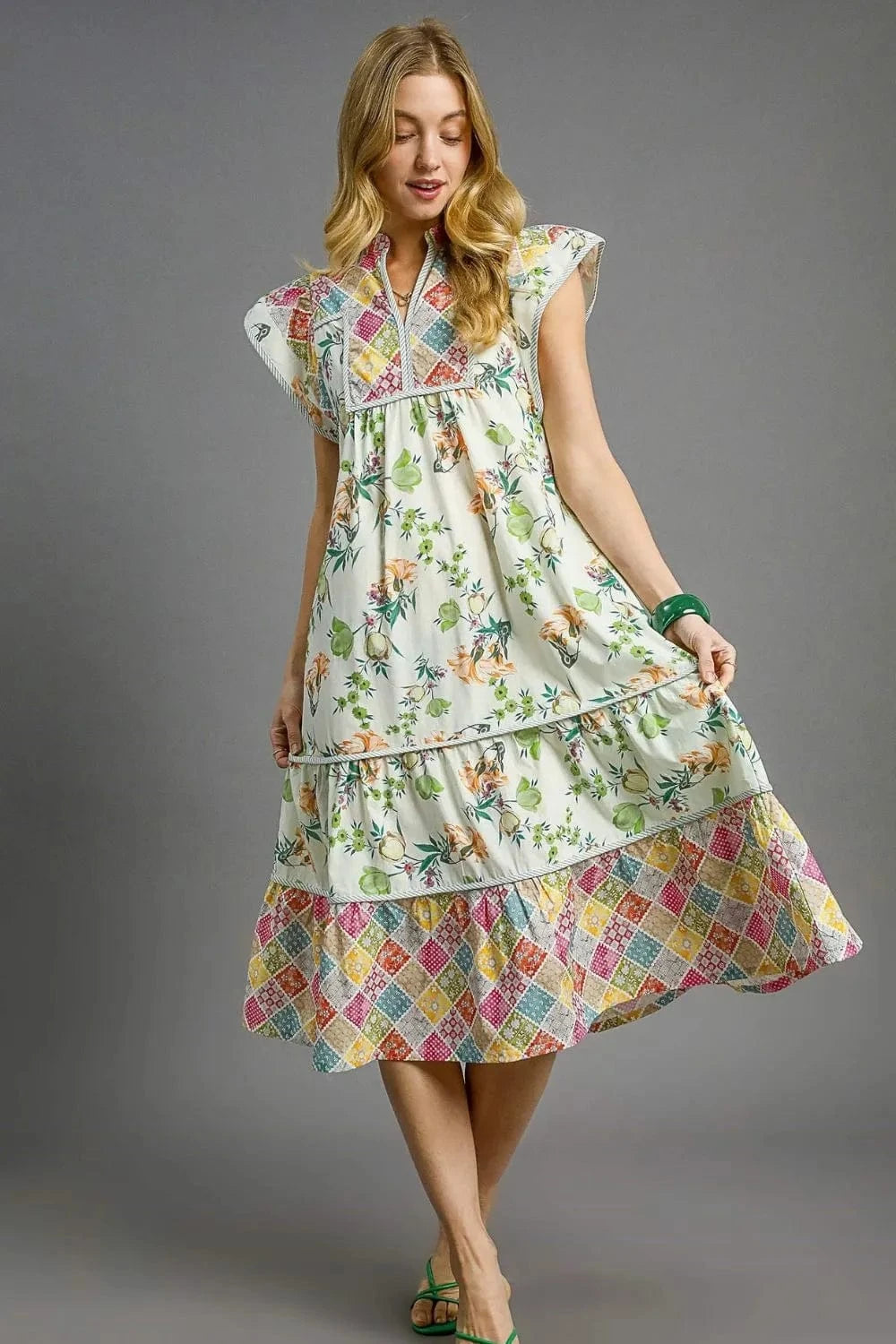 Umgee dresses Umgee Patchwork Garden Midi Dress