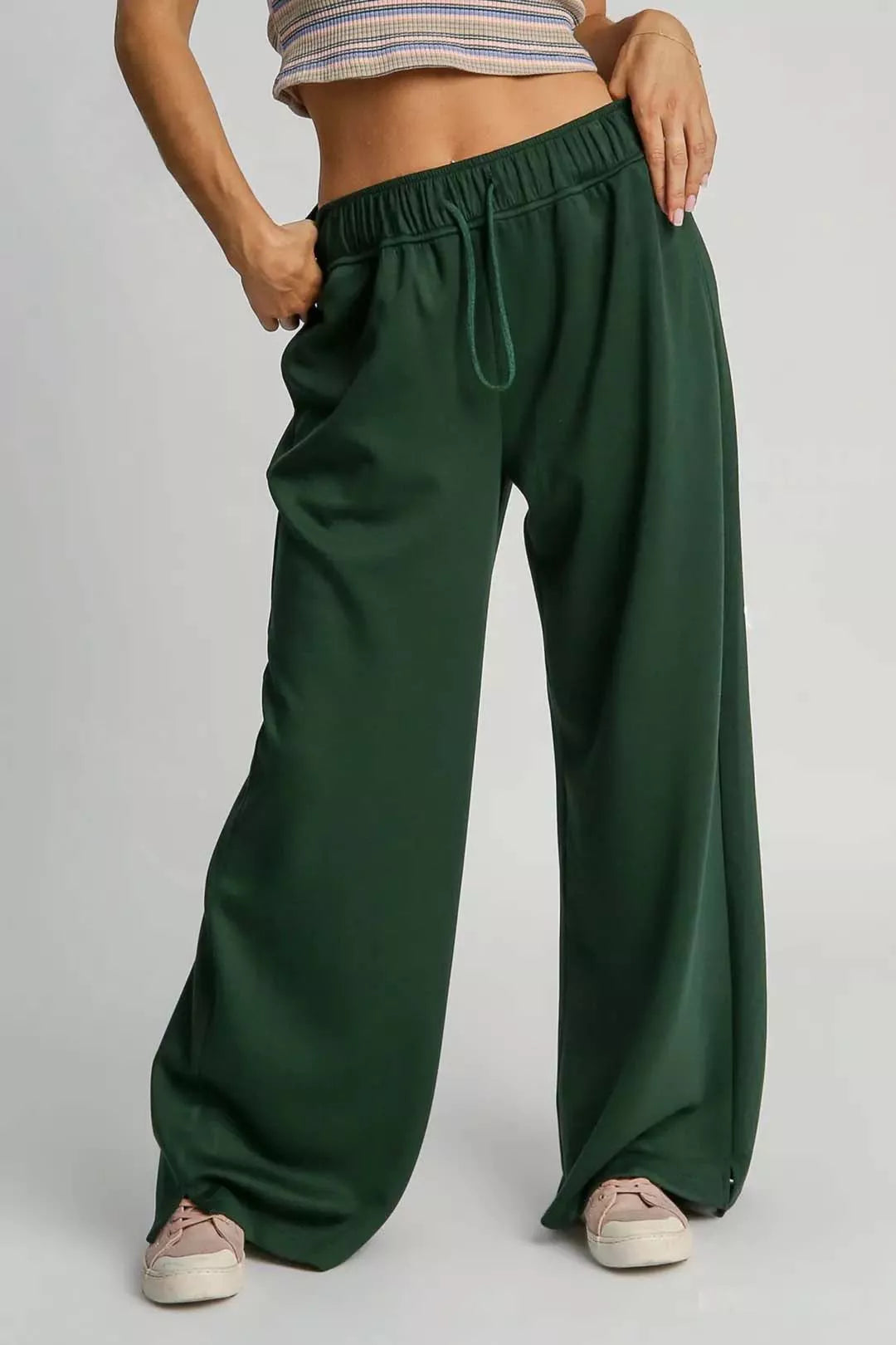 Umgee EVERGREEN / S Umgee Elastic Drawstring Waistband Wide Leg Pants