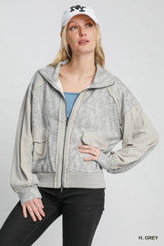 Umgee H. GREY / S Umgee Two-Way Jacquard Zip-Up Jacket – Stylish Lightweight Layering