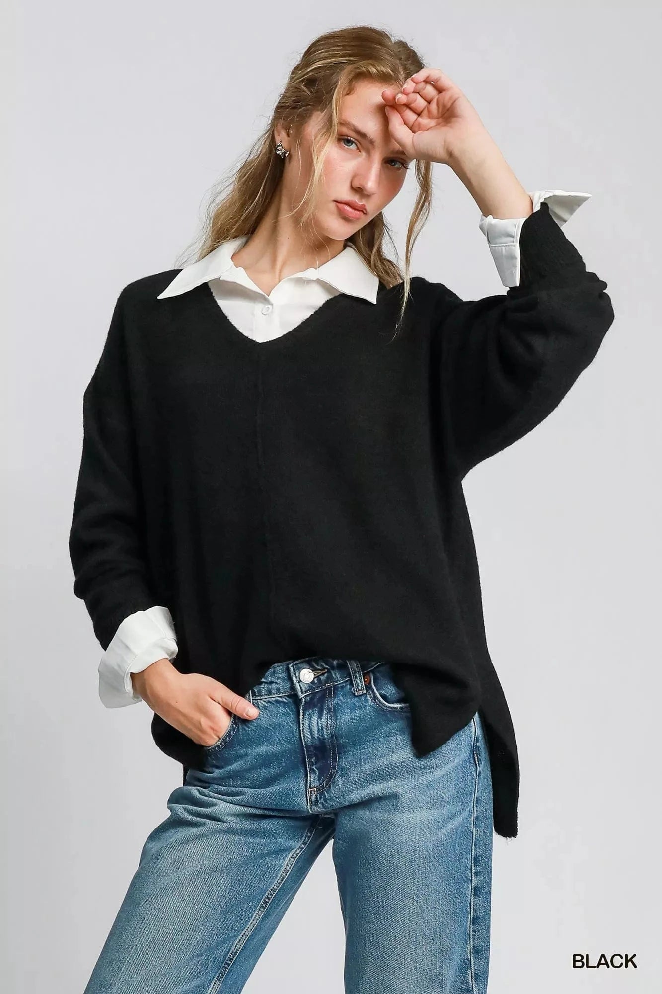 Umgee Knit Tops Black / S Umgee Wool Blended Pullover Sweater