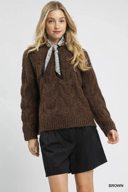 Umgee Knit Tops Brown / S Umgee Cable Knit Cozy Sweater