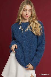 Umgee Knit Tops DENIM BLUE / S Umgee Cable Knit Cozy Sweater