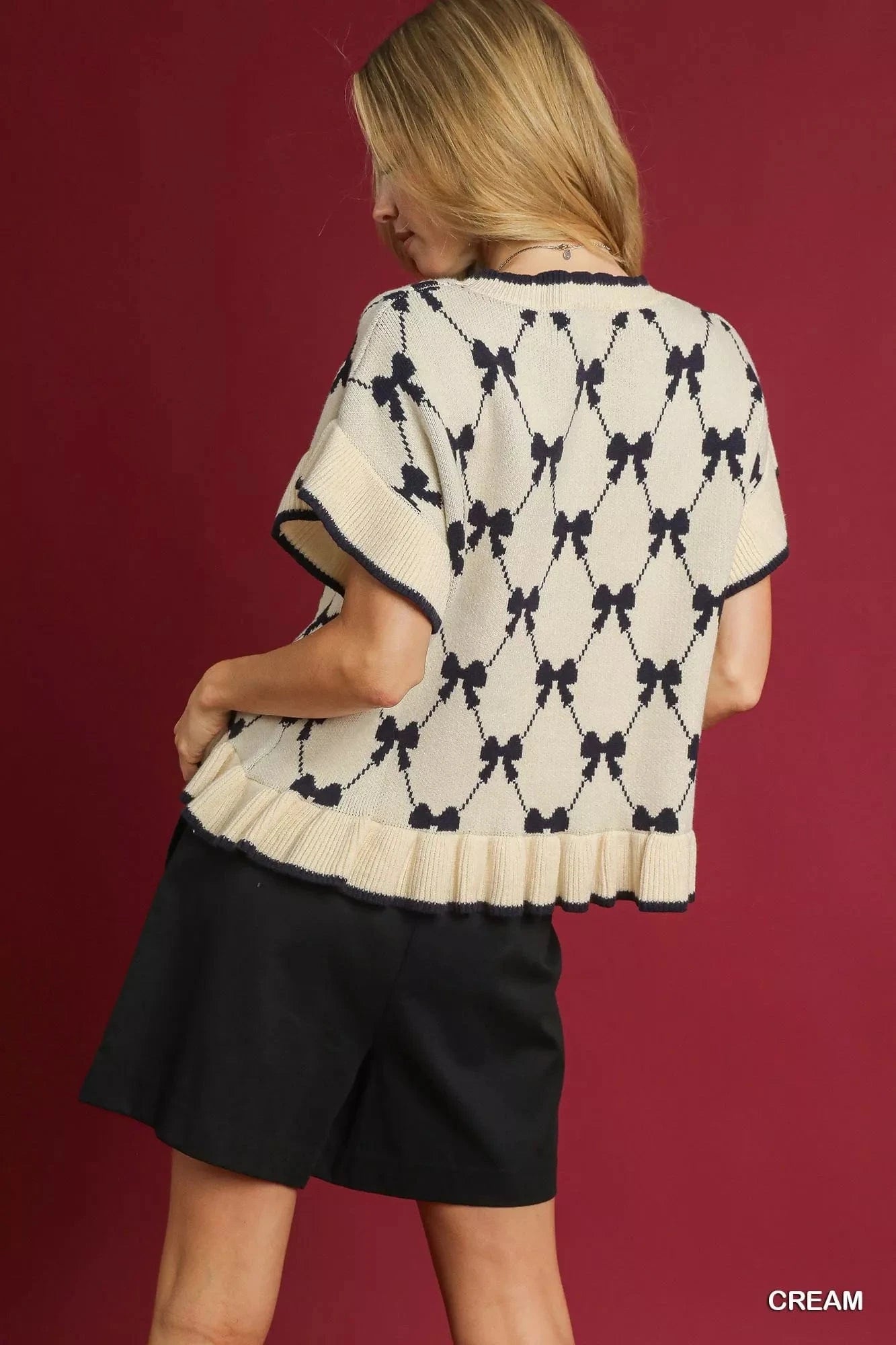 Umgee Knit Tops Umgee Bow Knit Ruffle Sleeve Sweater