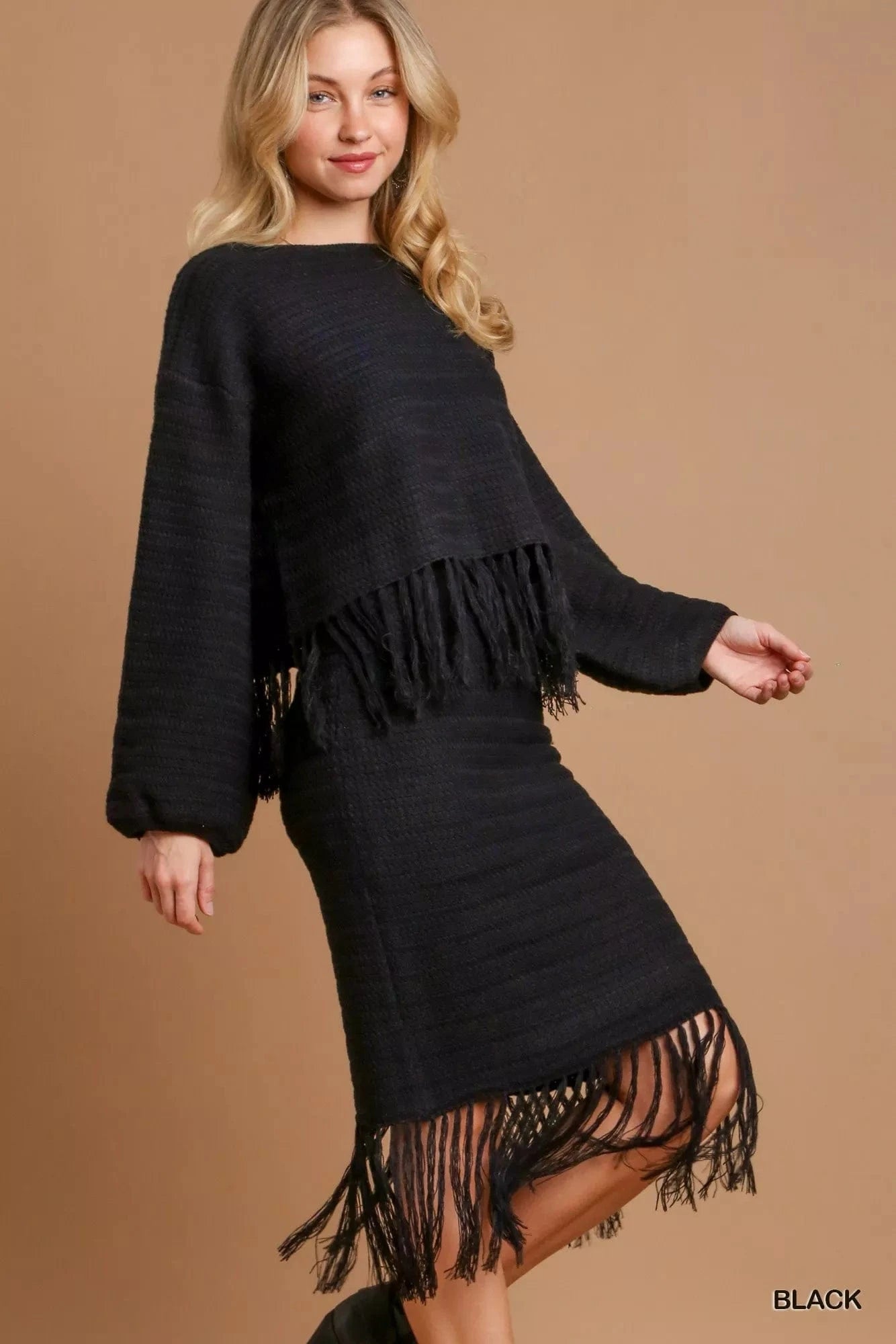 Umgee Knit Tops Umgee Crochet Knit Crop Top with Frey Hem