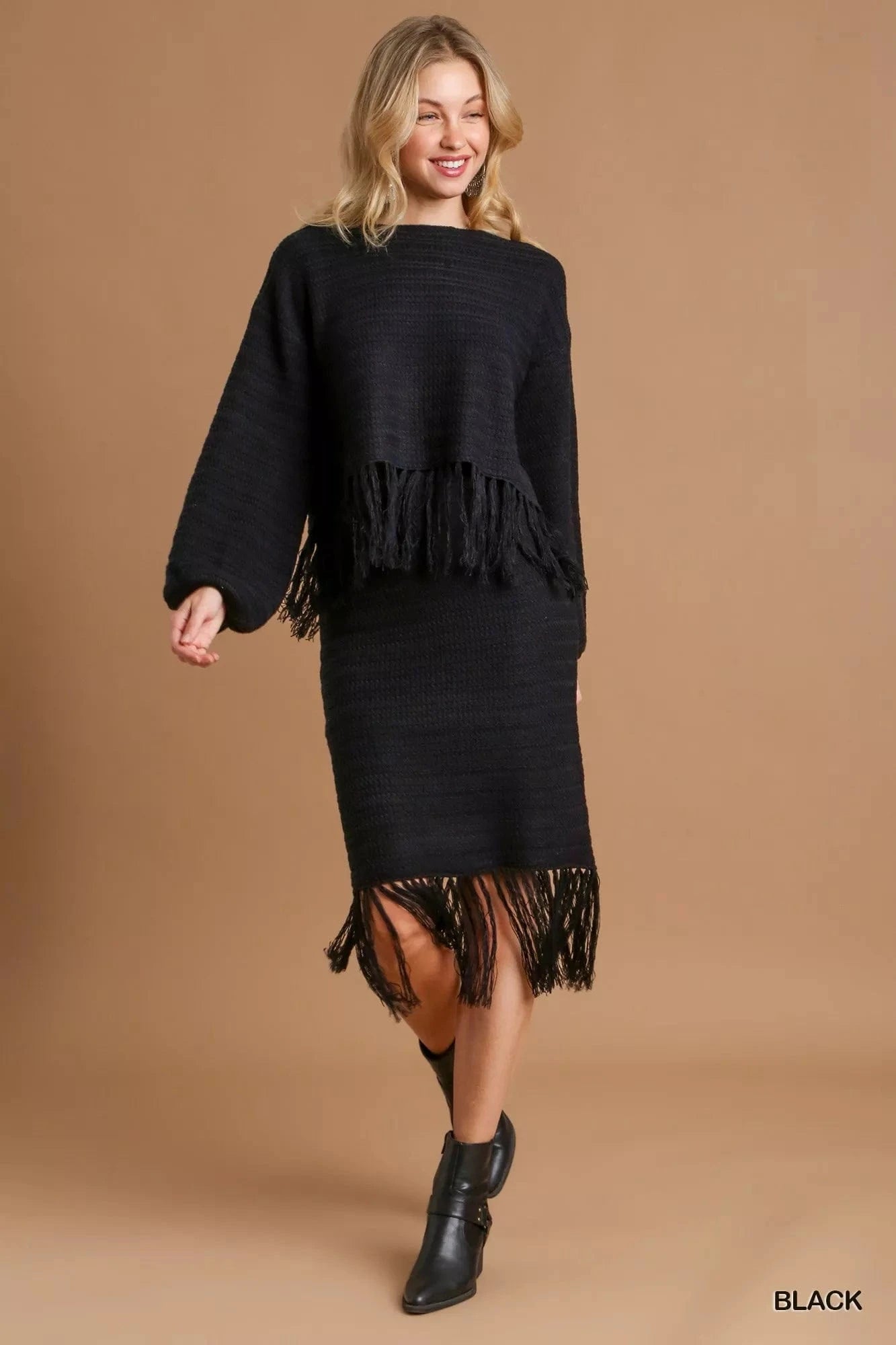 Umgee Knit Tops Umgee Crochet Knit Crop Top with Frey Hem