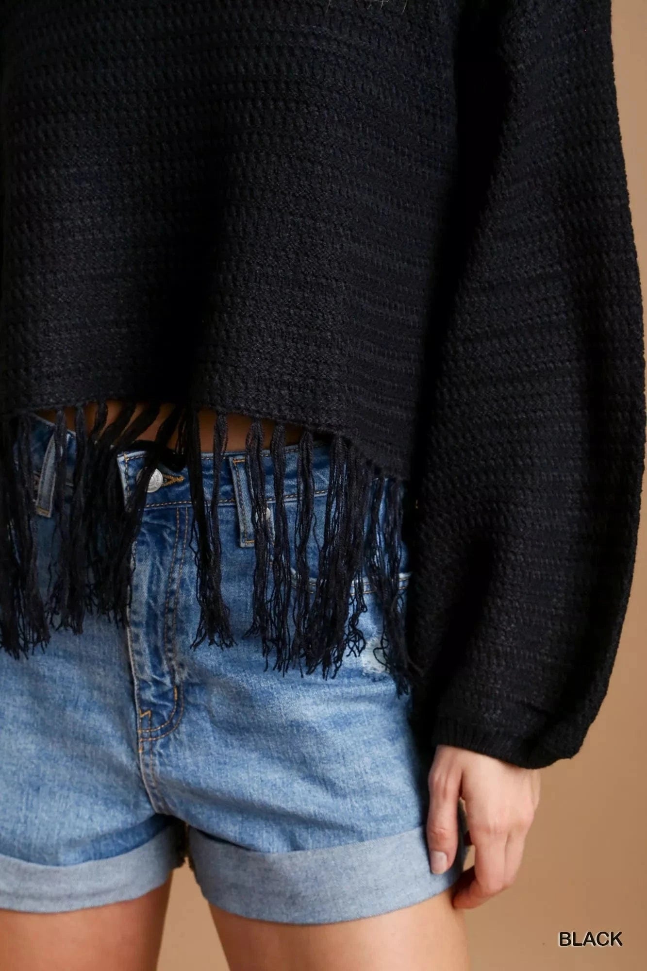 Umgee Knit Tops Umgee Crochet Knit Crop Top with Frey Hem