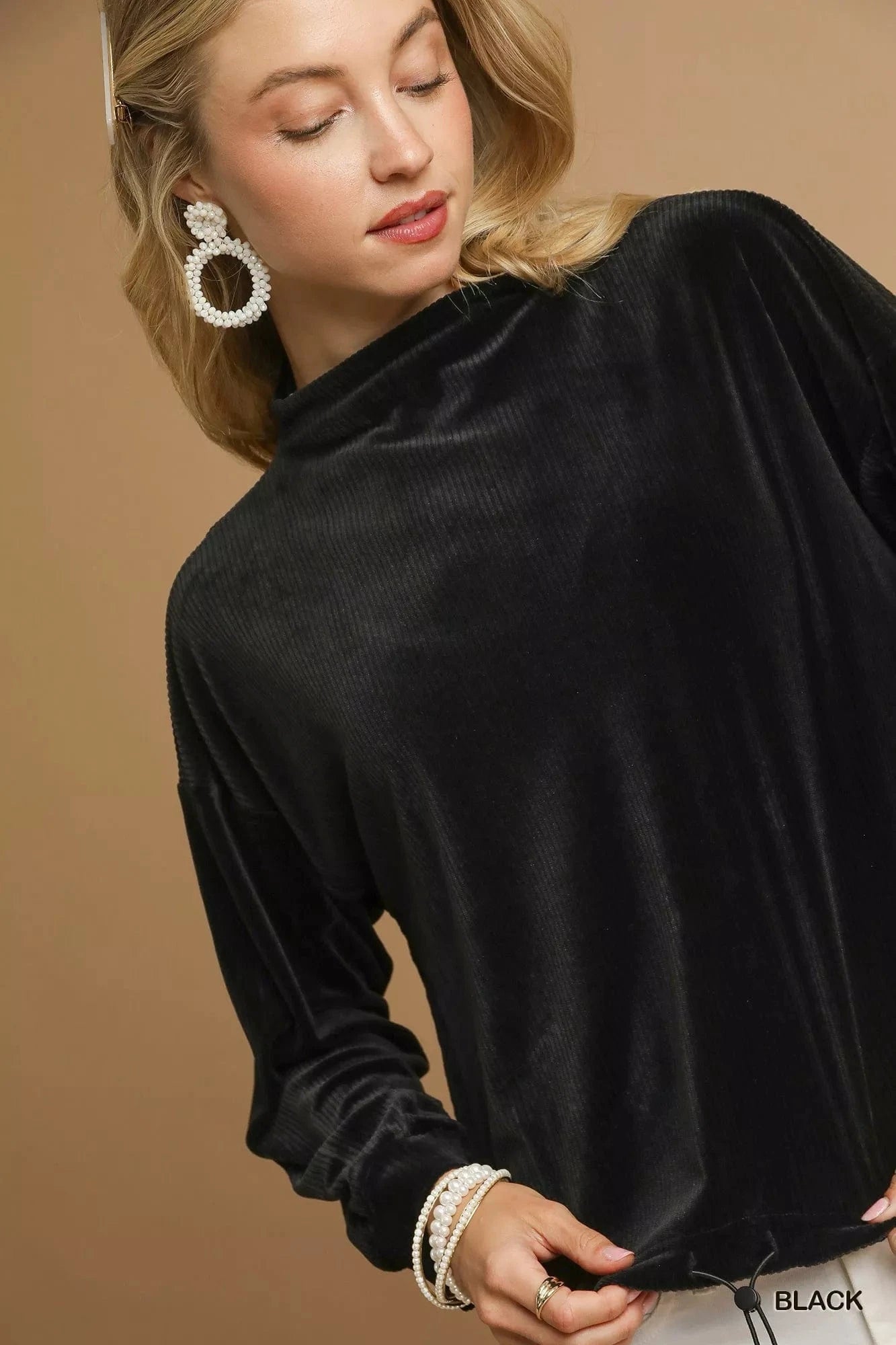 Umgee Knit Tops Umgee Ribbed Drawstring Hem Knit Top