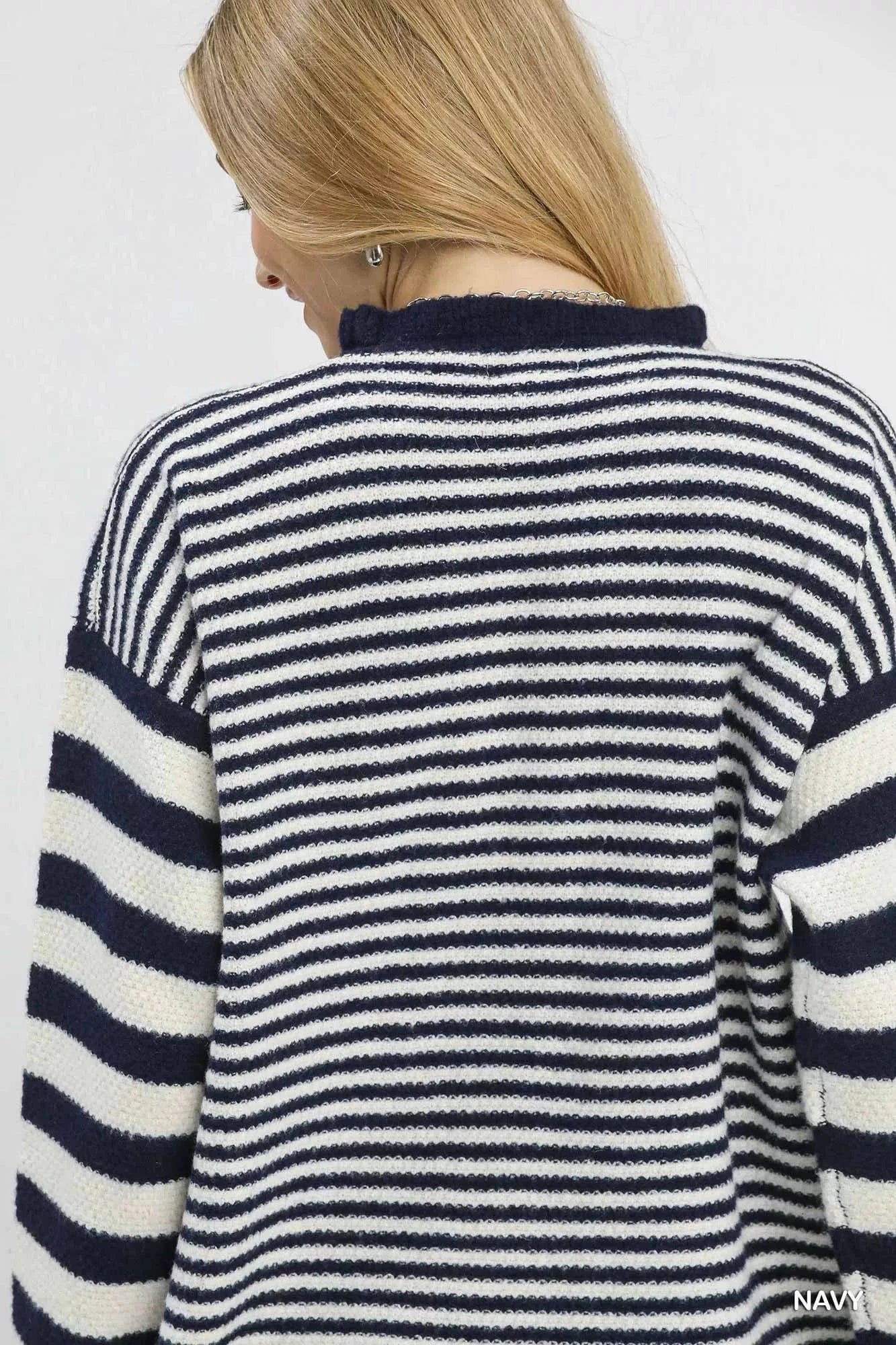 Umgee Knit Tops Umgee Ruffle Neck Stripe Sweater