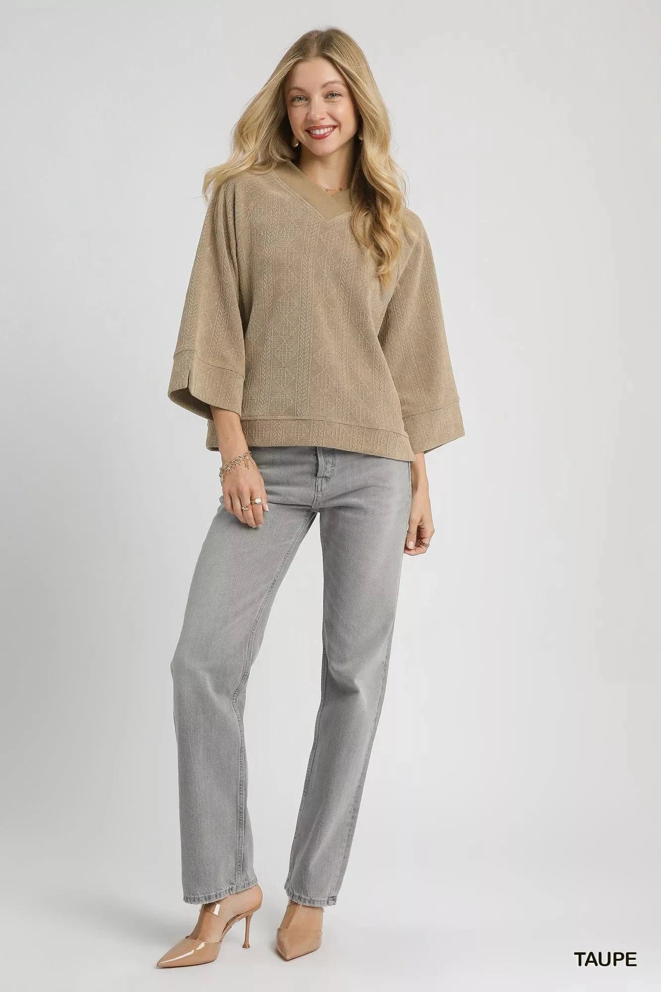 Umgee Knit Tops Umgee Textured Knit V-Neck Top