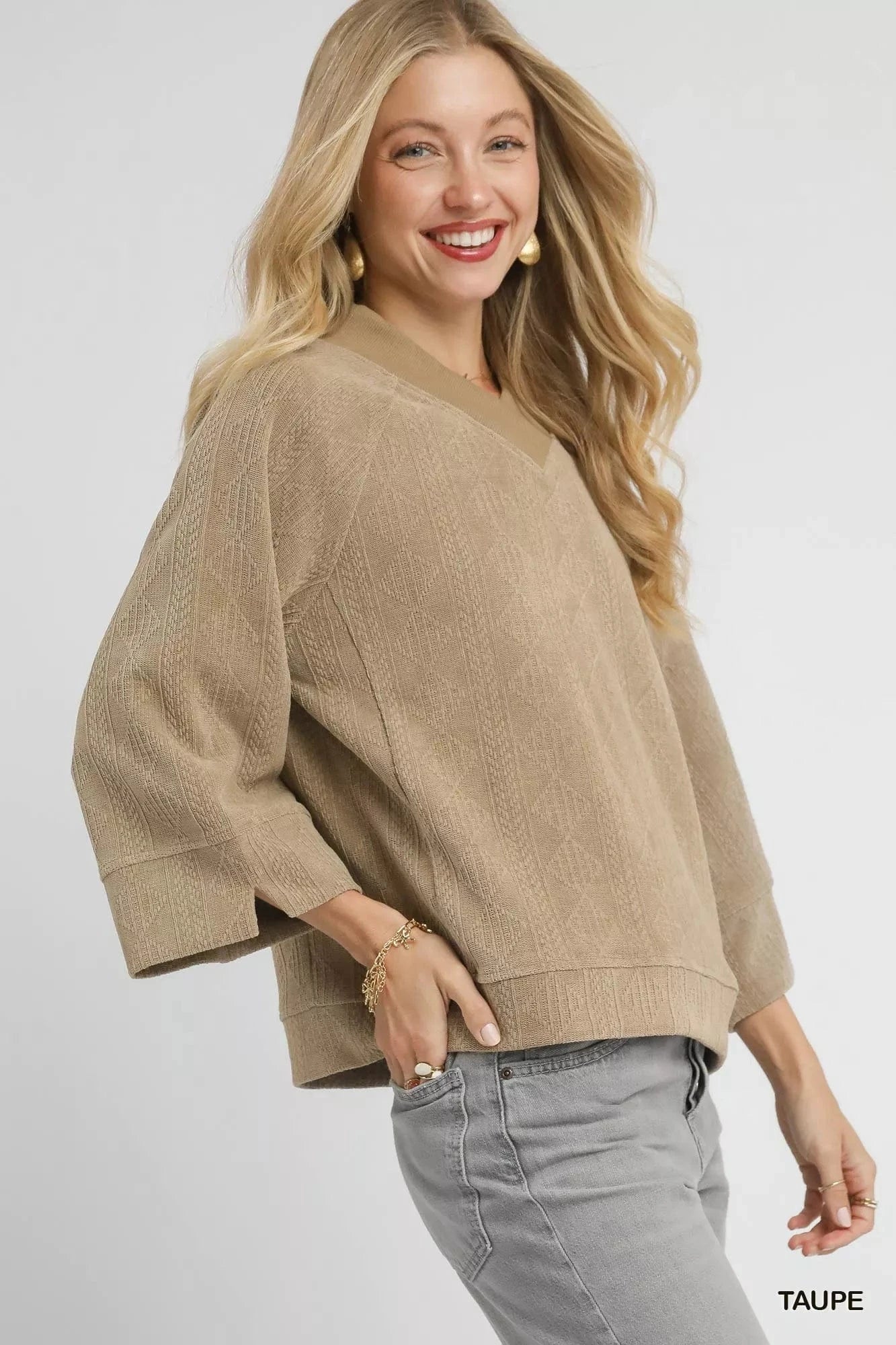 Umgee Knit Tops Umgee Textured Knit V-Neck Top