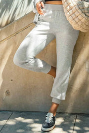 Umgee Light Gray / S Umgee Full Size High Rise Elastic Waist Knit Joggers with Pockets Plus Size