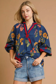 Umgee MIDNIGHT MIX / S Umgee Floral Print Flounce Sleeve Blouse