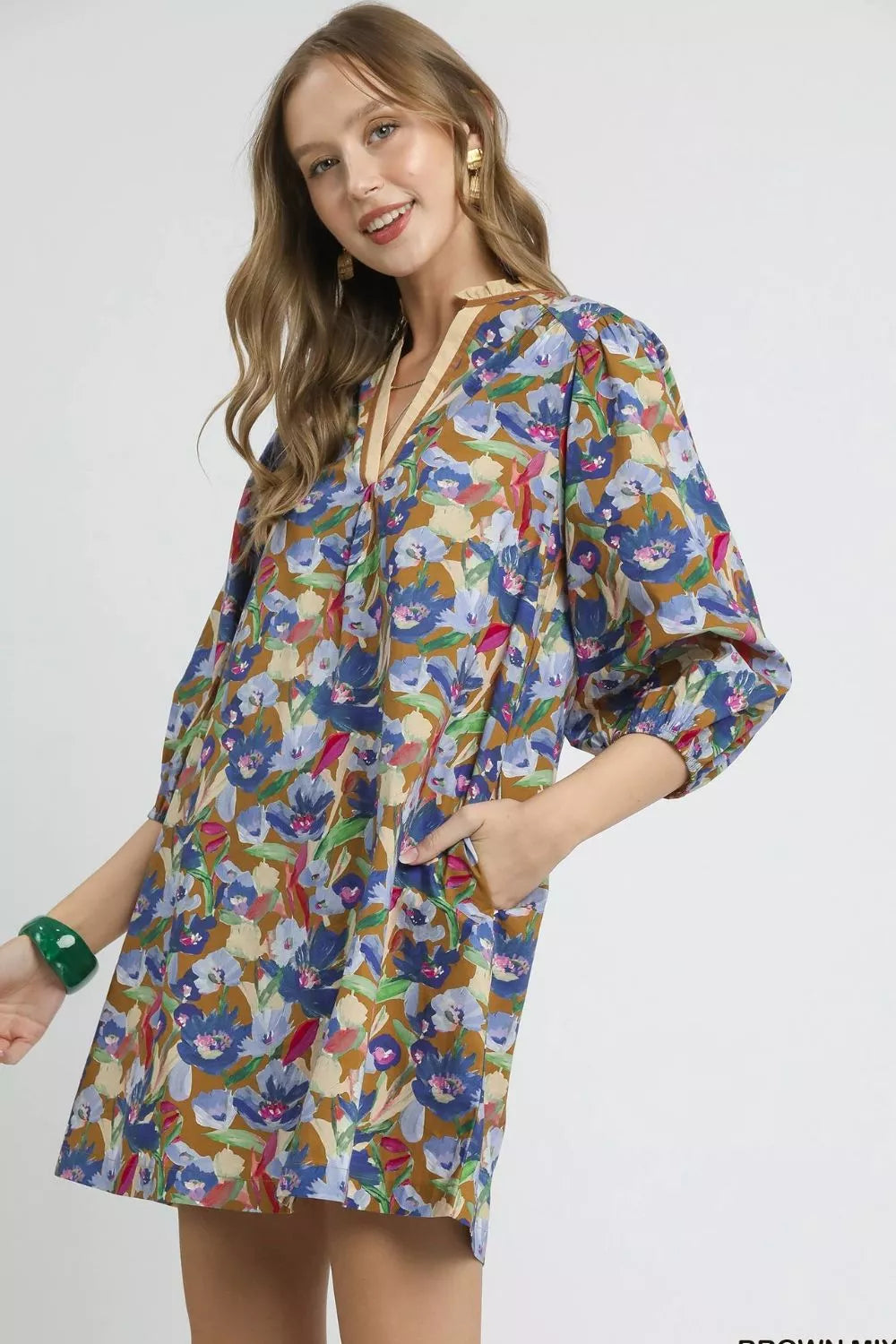 Umgee Mini Dresses Umgee Boho Floral Balloon Sleeve Mini Dress