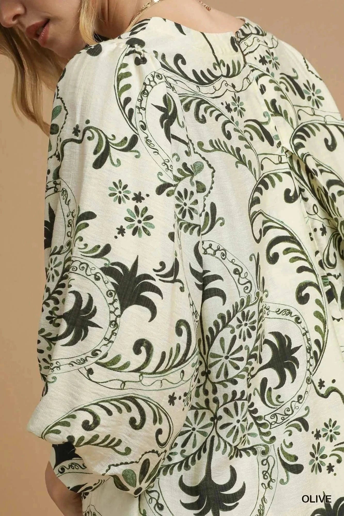 Umgee Mini Dresses Umgee Boho Printed Balloon Sleeve Mini Dress