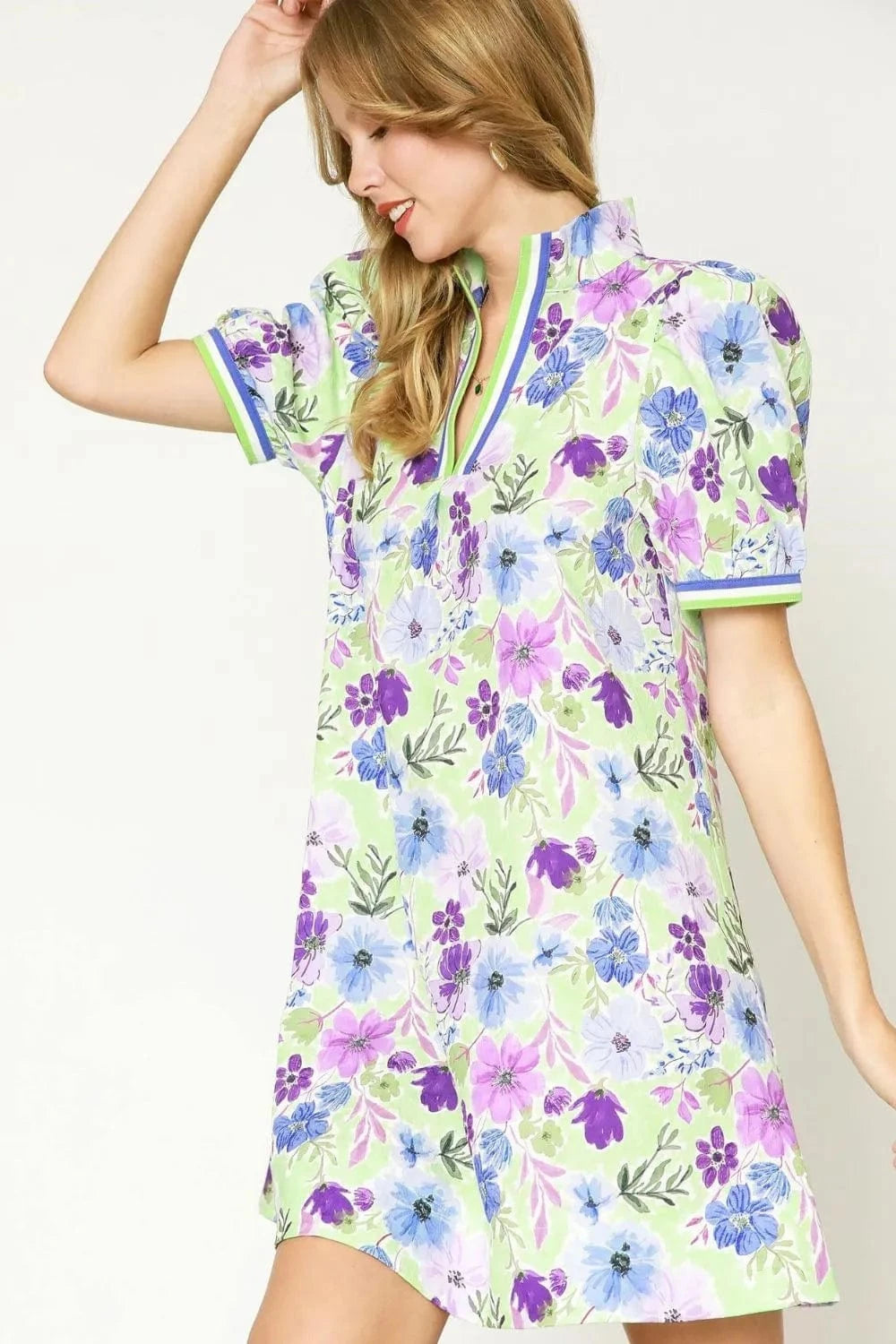Umgee Mini Dresses Umgee Floral Print Short Puff Sleeve Mini Dress
