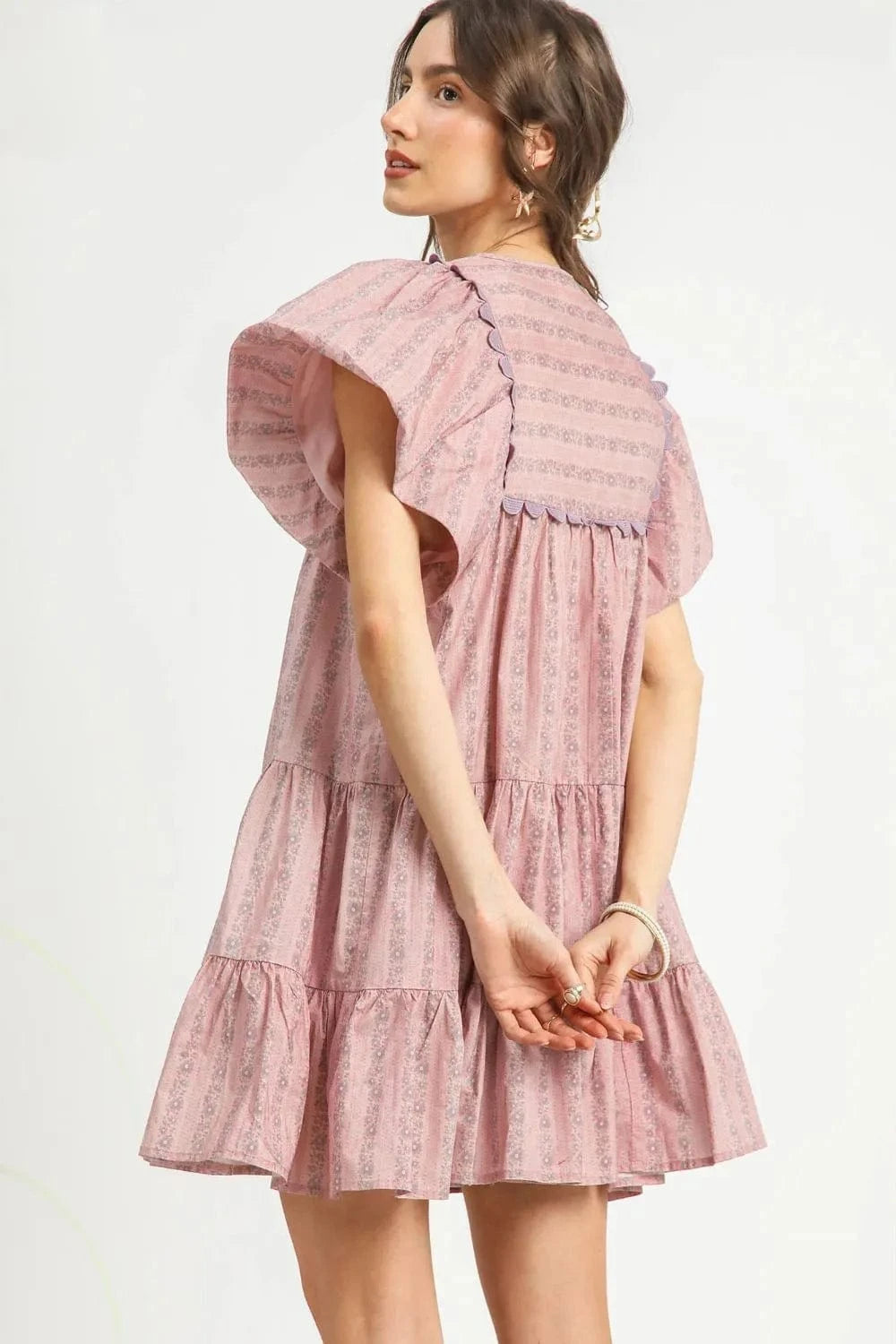 Umgee Mini Dresses Umgee Floral Ruffled Cap Sleeve Tiered Mini Dress