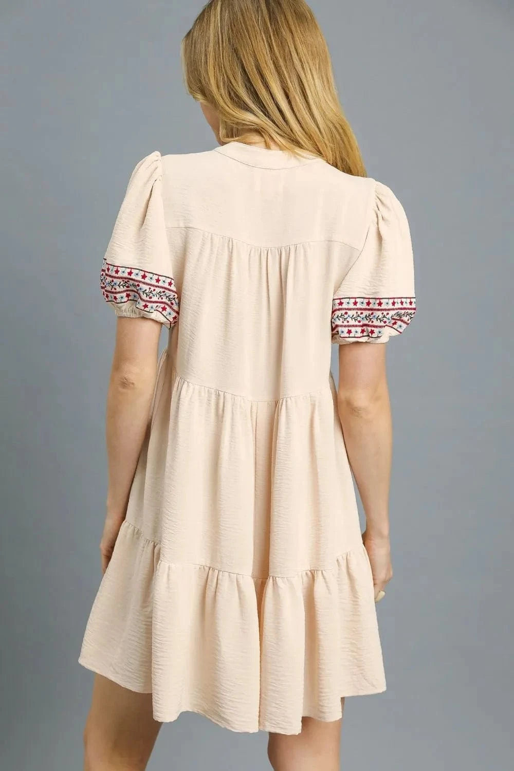 Umgee Mini Dresses Umgee Floral Trim Puff Sleeve Mini Dress