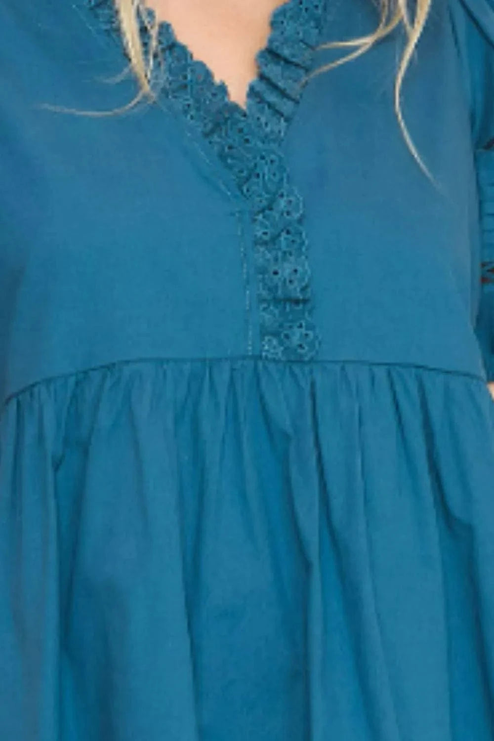 Umgee Mini Dresses Umgee USA Full Size Lace Detail Puff Sleeve Mini Dress Plus Size